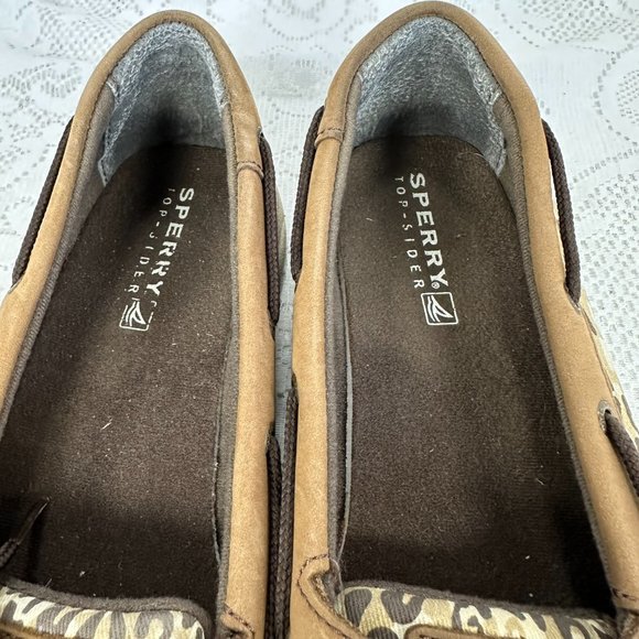 Sperry Top Siders Sparkly Cheetah Print flats, Brown leather, side leopard, 7.5M - Picture 6 of 9